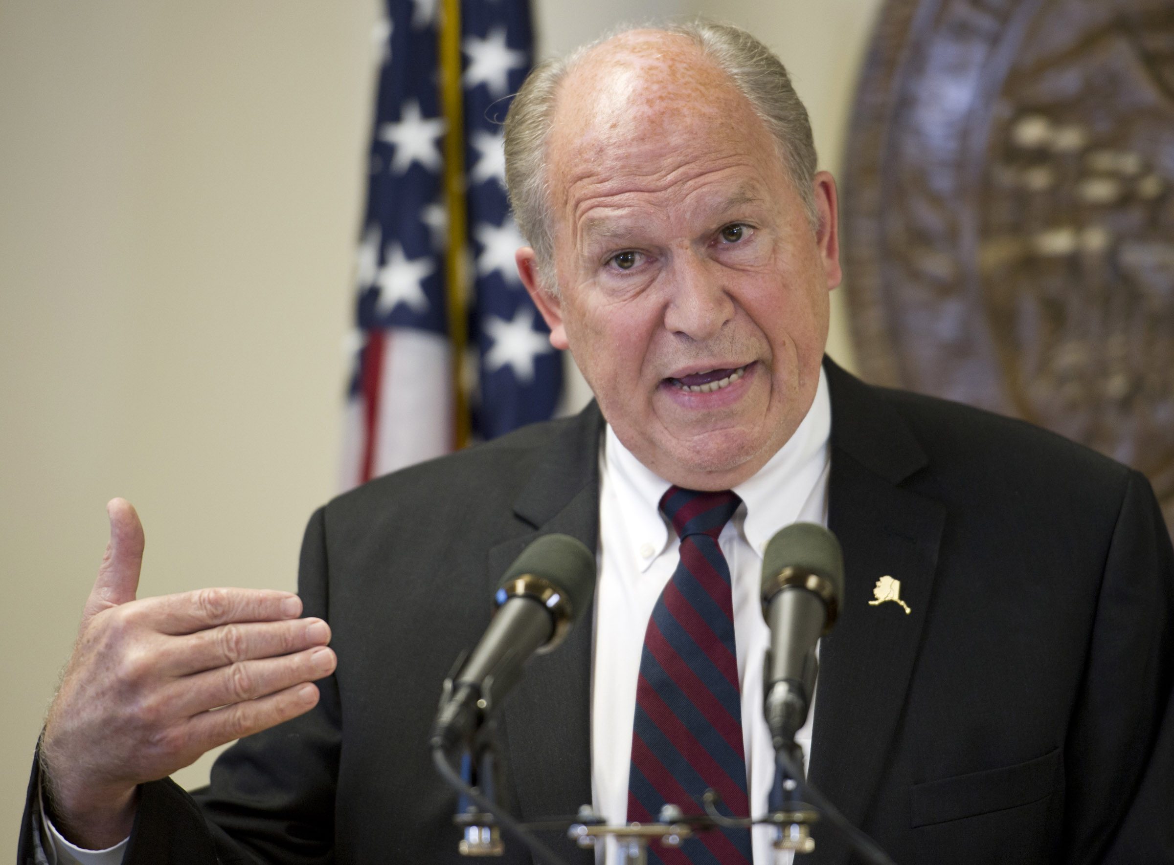 Gov. Bill Walker speaks during a press conference in Juneau on Wednesday, June 15, 2016. Gov. Walker congratulated the Senate on passing SB 128, the Permanent Fund spending bill, and asked the House to do the same. (Michael Penn / Juneau Empire)