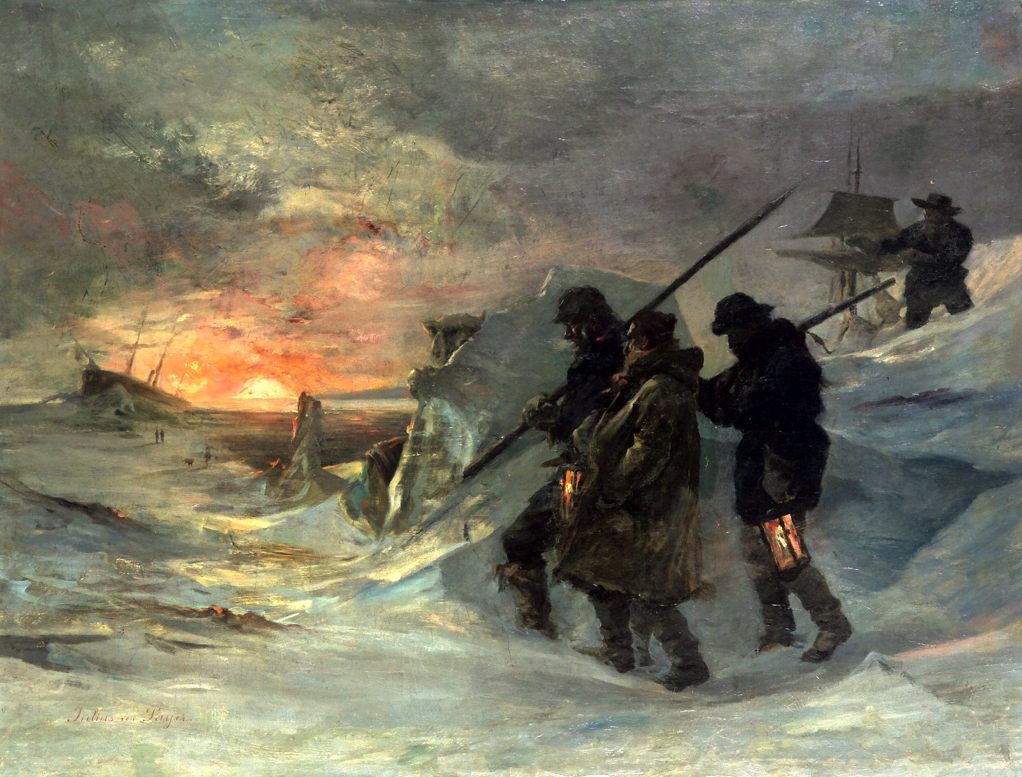 Julius von Payer’s "Going Out to Dinner," inspired by the Austrian Expedition to the North Pole (1872-74) on which Payer was an officer. The barely visible, lurking carnivore reminded viewers that explorers sometimes became a meal instead of securing one. (Courtesy of Tajan / Romain Monteaux-Sarmiento) 