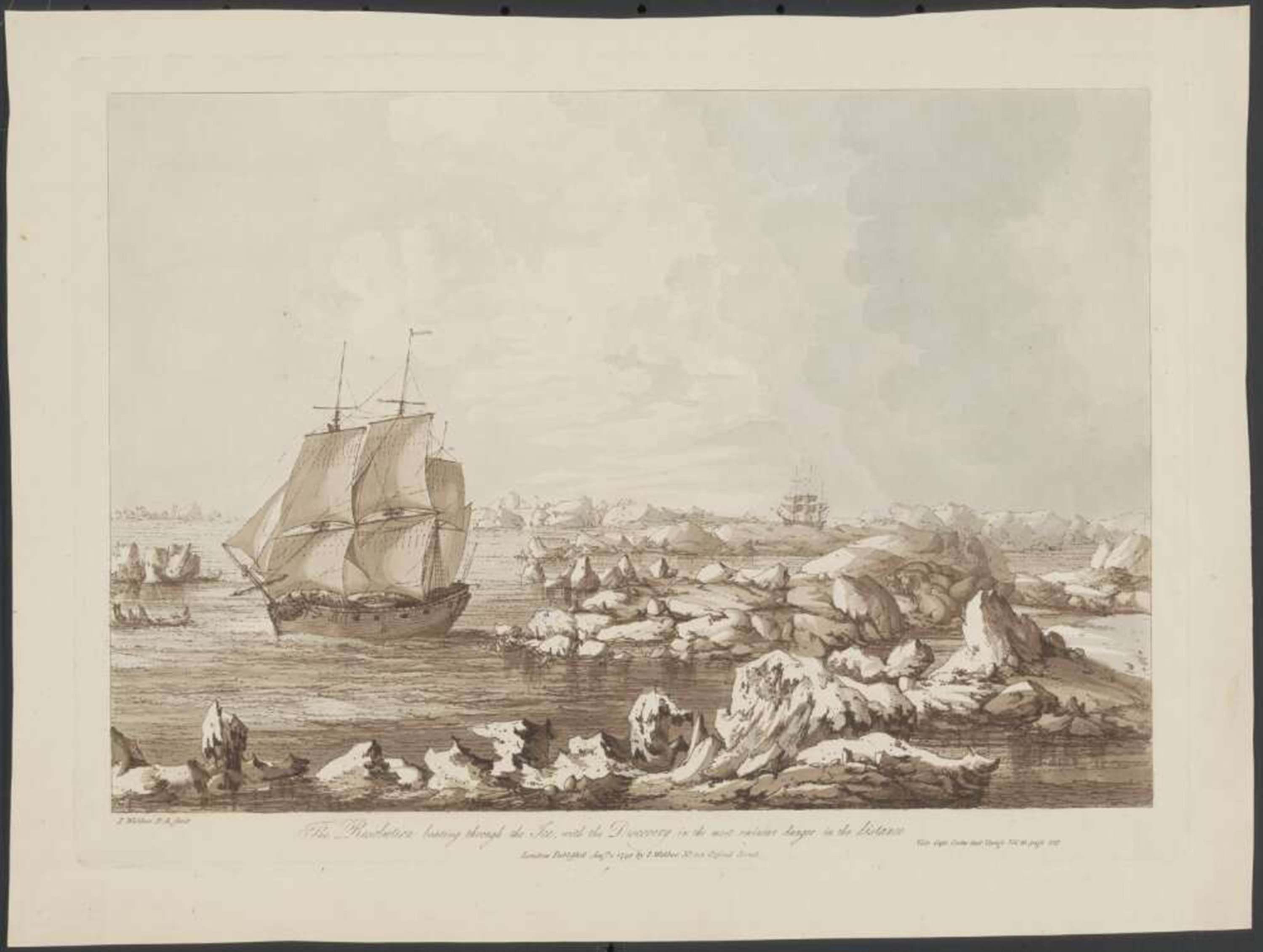 This etching shows Capt. James Cook's ships searching in vain for the Northwest Passage in 1778. The title: "The Resolution beating through the ice, with the Discovery in the most eminent danger in the distance." (John Webber / National Library of Australia via TNS)