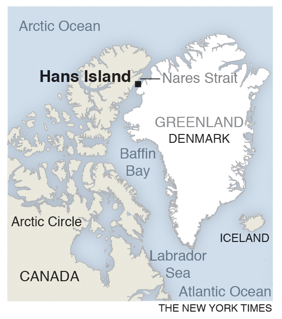 Hans Island lies in the Nares Strait between Ellesmere Island and Greenland. (The New York Times)