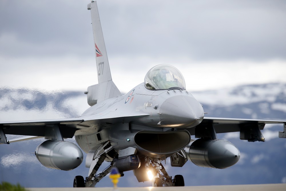 A Norwegian F-16 at Bodø Main Air Station in 2015 when Norway was the lead nation for the fighter exercise Arctic Challenge Exercise. (Thorbjørn Kjosvold / Forsvaret via The Independent Barents Observer)