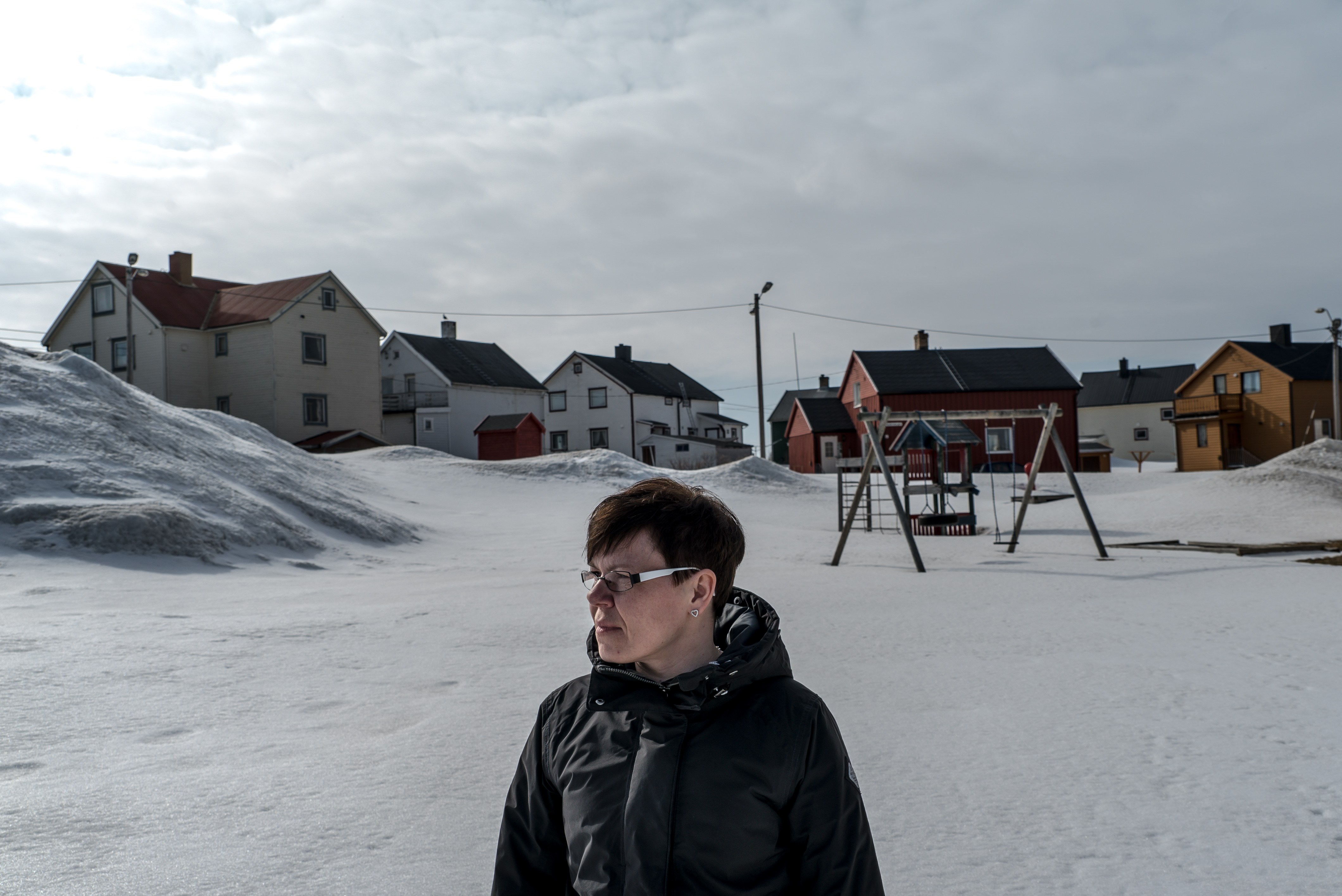 May-Sissel Dorme in Vardo, an island town in Norway's remote northeast which is sustained in part by a secretive American-Norwegian radar facility, May 13, 2017. Many residents suspect the radars are a source of mysterious ailments, but are certain about a more existential threat. "If war breaks out we will be the first place the Russians bomb," Dorme said. (Andrew Testa/The New York Times)
