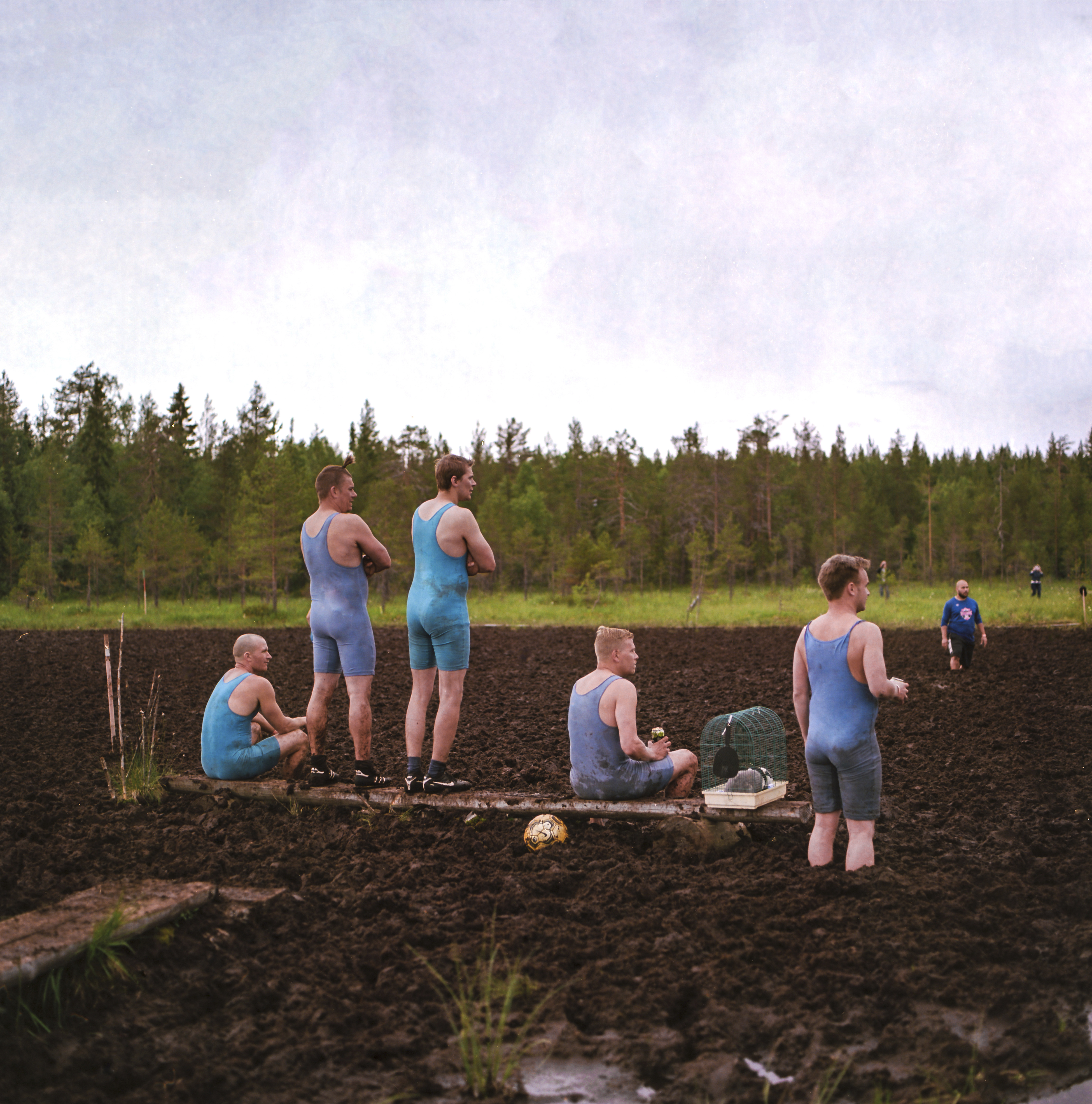 A team from Vihti, Finland during swamp soccer competition in Hyrynsalmi, Finland, in July of 2017. More than 2,000 people ventured to the remote backwaters of central Finland recently for the 20th annual Swamp Soccer World Championships, further proof of the country's growing penchant for screwball sports competitions. (Janne Krkk/The New York Times)