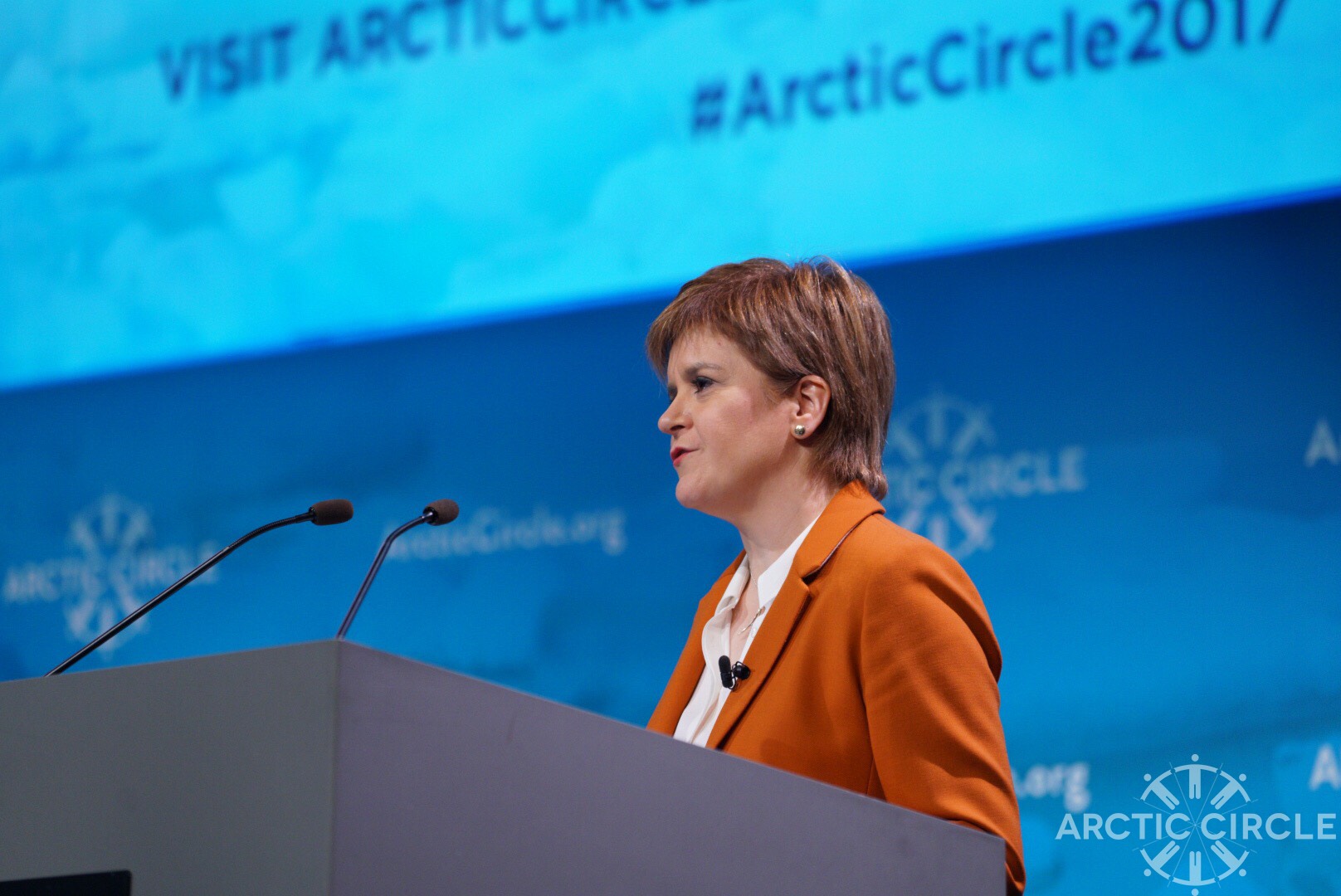 Scotland's First MInister Nicola Sturgeon, speaking at the Arctic Circle Assembly on Friday, October 13, 2017, said Arctic collaboration will bring economic benefits to both the region and to Scotland. (Oli Haukur Myrdal / The Arctic Circle)