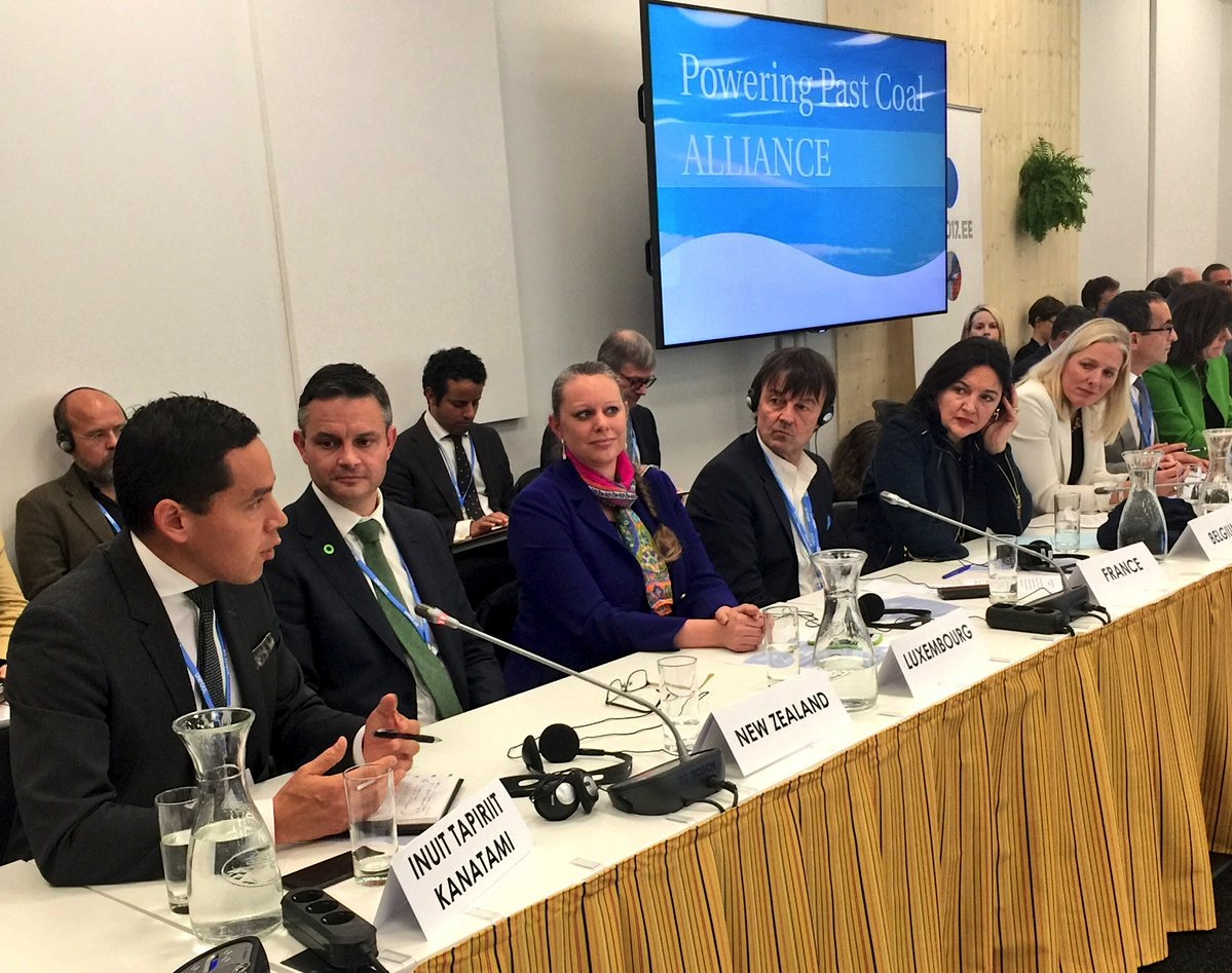 Inuit Tapiriit Kanatami President Natan Obed (left) speaks Nov. 16 at the recent COP23 meeting in Bonn. "Climate change has massive implications on Inuit. Inuit Nunangat is literally melting away," Obed said, noting that ITK welcomes Canada's Powering Past Coal Alliance and "encourages you to be ambitious." (Courtesy Government of Canada via Nunatsiaq News)
