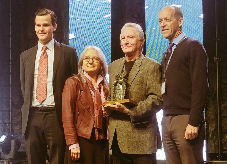 Dr. Michel Allard accepts the $100,000 Weston Family Prize for Lifetime Achievement in Northern Research Dec. 13 at the ArcticNet conference in Quebec City. (Courtesy ArcticNet)