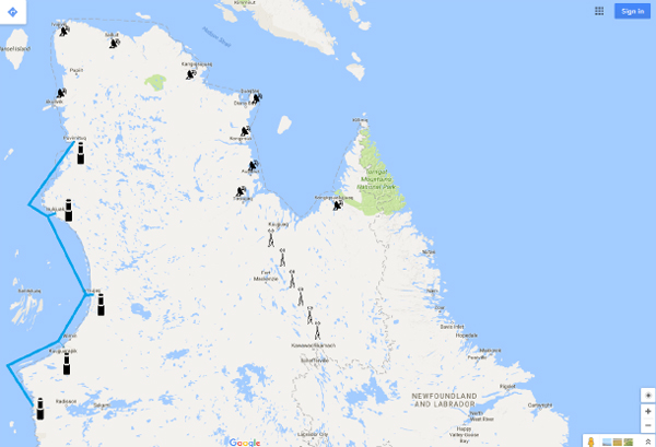 The first phase of the KRG’s upcoming plans to deliver higher-speed Internet to Nunavik includes a combination of technologies, including fiber optic along some Hudson coast communities, a microwave tower link connecting Kuujjuaq to Schefferville and surplus satellite capacity to the remaining communities. (Courtesy Tamaani)