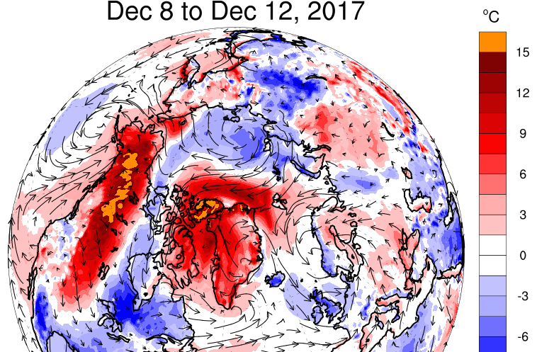 A heatwave earlier this month saw warm anomalies across the Arctic. (DMI)