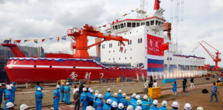 China launches its first domestically built icebreaker